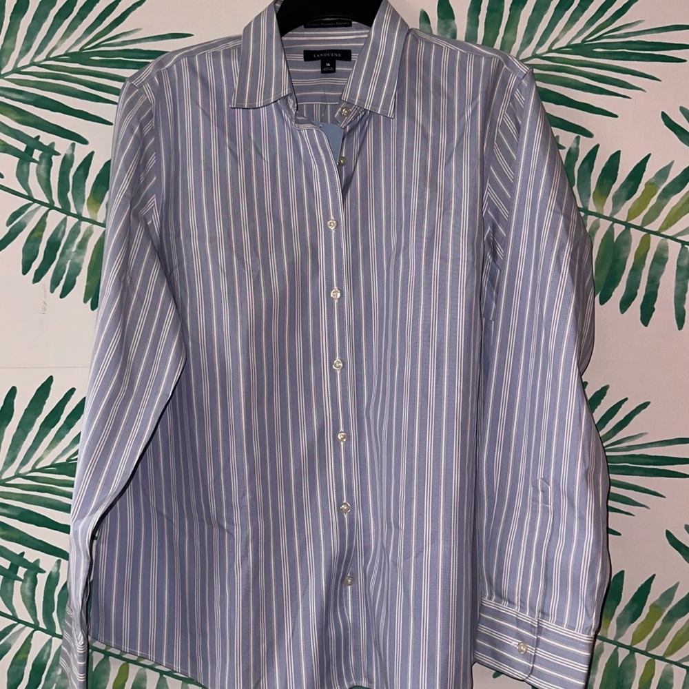 Lands' End Blue Button Down Shirt Classic Style